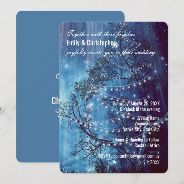 Invitación a la boda nocturna estrellada (Anverso / Reverso)