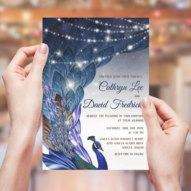 Invitación a la boda nocturna Glam & Luxe Peacock (Subido por el creador)