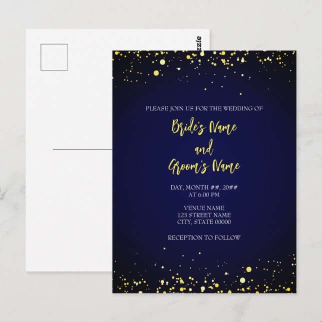 Invitación a la boda nocturna mágica estrellada (Anverso / Reverso)