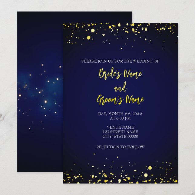 Invitación a la boda nocturna mágica estrellada (Anverso / Reverso)