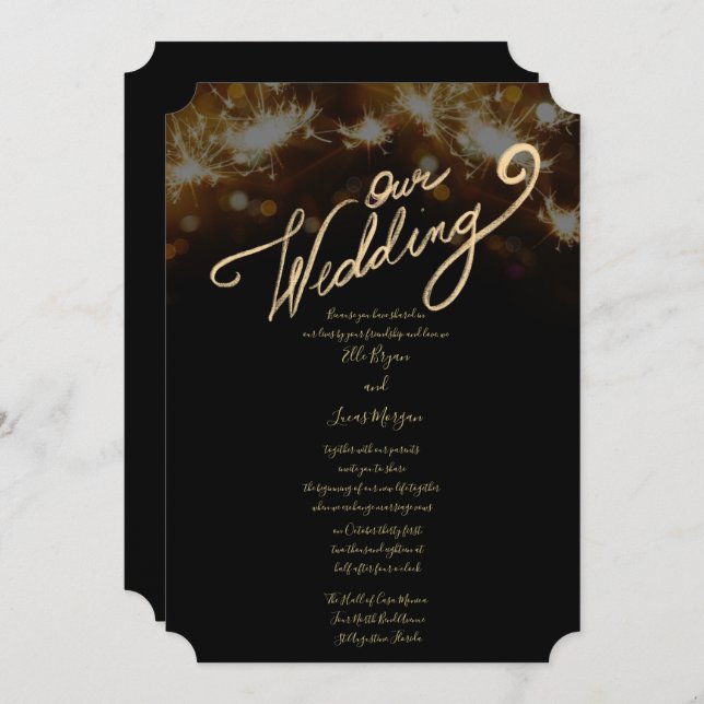 Invitación a la boda nocturna Sparkler (Anverso / Reverso)