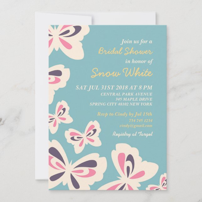 Invitación a la boda nupcial con mariposa azul (Anverso)