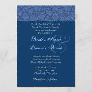 Invitación a la boda nupcial de Damasco Azul y Med