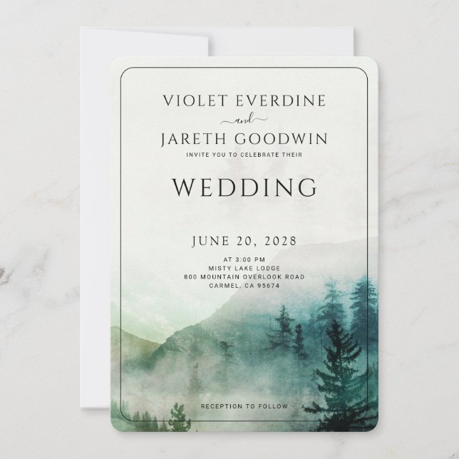 Invitación a la boda nupcial de la selva de montañ (Anverso)