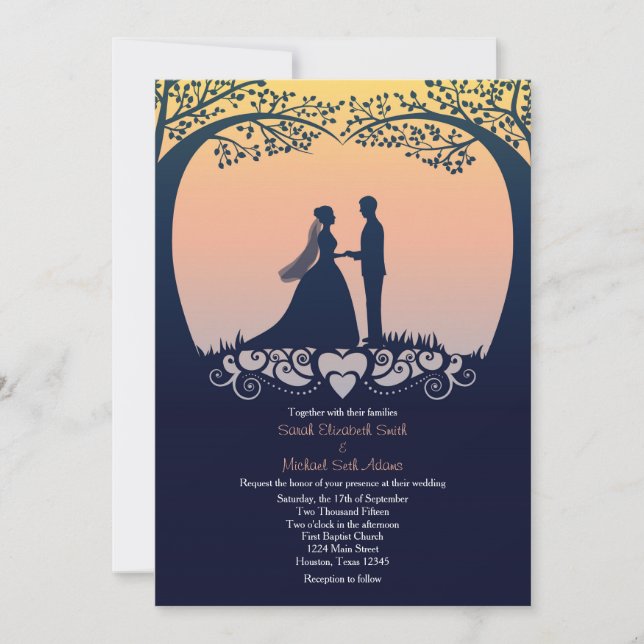 Invitación a la boda nupcial de la silueta de sol (Anverso)