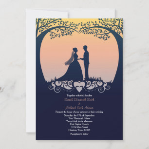 Invitación a la boda nupcial de la silueta de sol