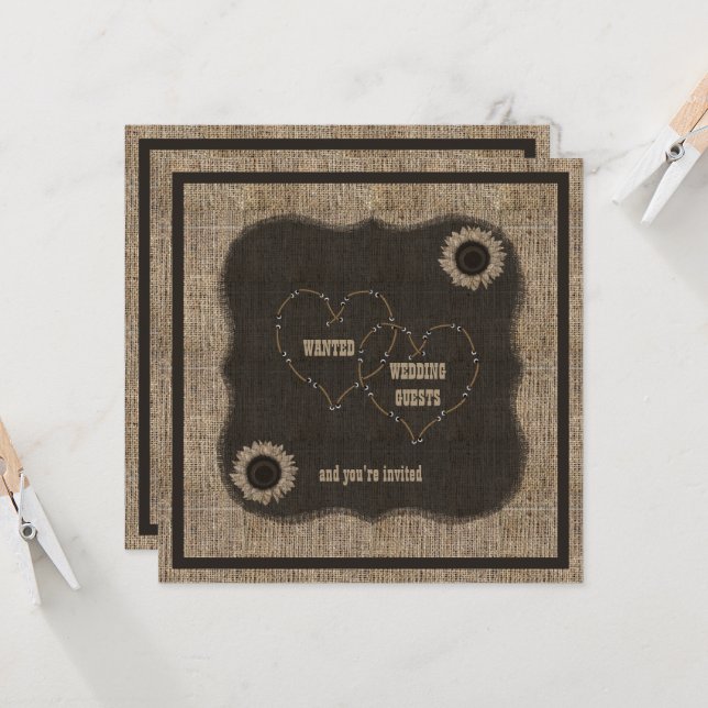 Invitación a la Boda Occidental de Burlap Country (Anverso/Reverso In Situ)