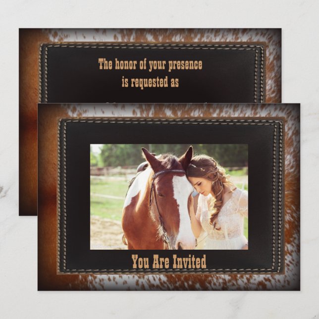 Invitación a la boda occidental de piel de vaca Co (Anverso / Reverso)