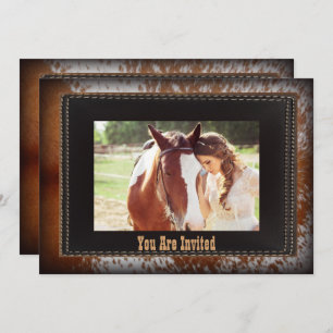 Invitación a la boda occidental de piel de vaca Co