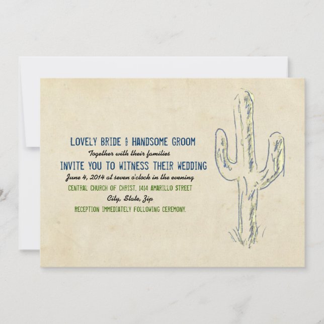 Invitación a la boda occidental del Cactus del Vie (Anverso)