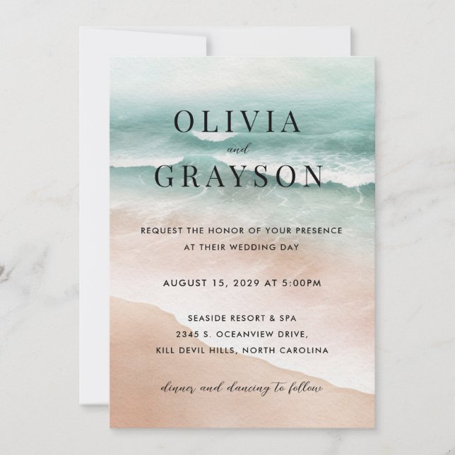 Invitación a la boda oceánica acuarela (Anverso)