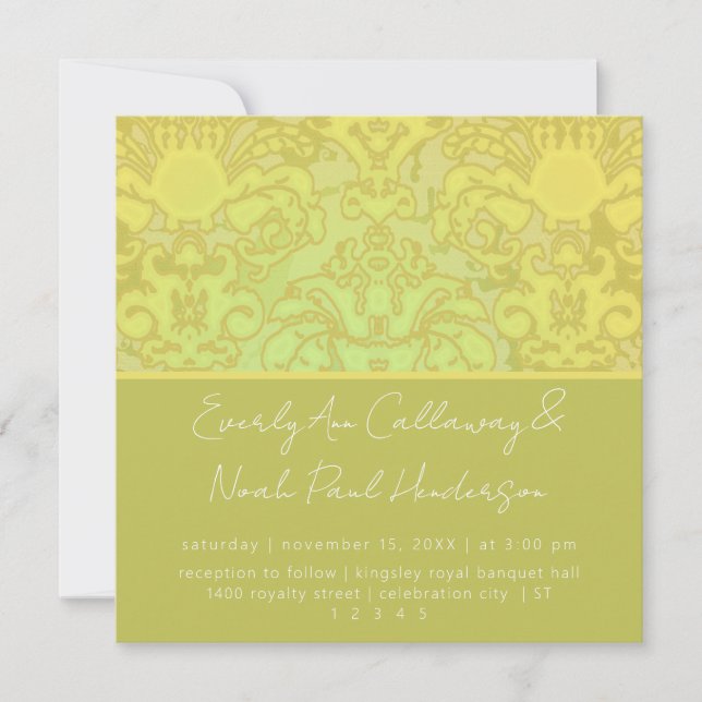 Invitación a la boda Olive & Gold Damask (Anverso)