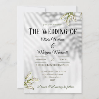 Invitación a la boda orgánica blanca y negra