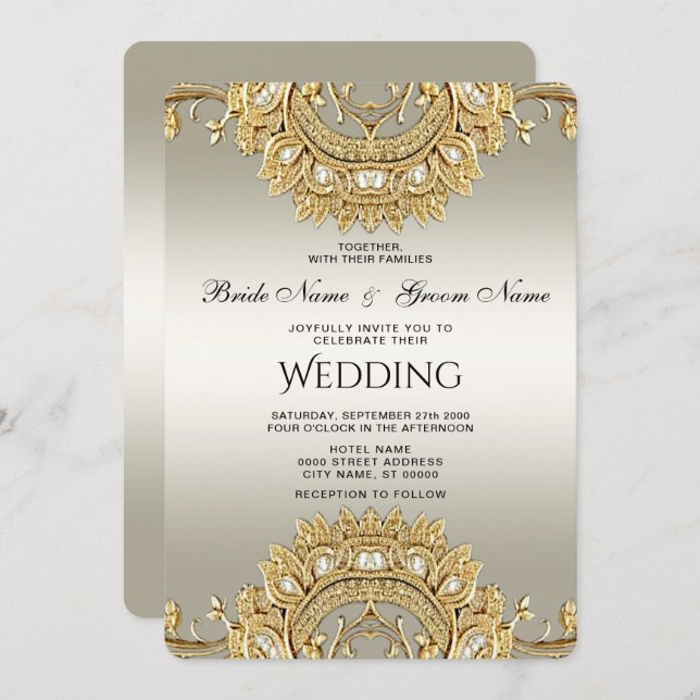 Invitación a la Boda Ornada de Oro (Anverso / Reverso)