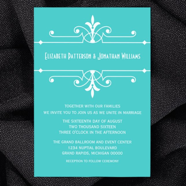 Invitación a la boda ornamental Aqua Fancy (Aqua Fancy Ornamental Wedding Invitation)