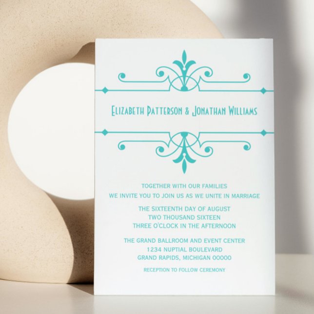 Invitación a la boda ornamental Aqua v2 Fancy (Aqua v2 Fancy Ornamental Wedding Invite)