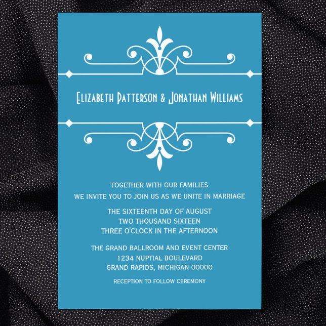 Invitación a la boda ornamental azul (Blue Fancy Ornamental Wedding Invitation)
