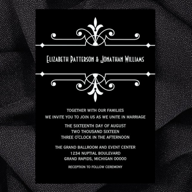 Invitación a la boda ornamental de Ebony Fancy (Ebony Fancy Ornamental Wedding Invitation)