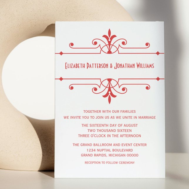 Invitación a la boda ornamental roja v2 (Red v2 Fancy Ornamental Wedding Invite)