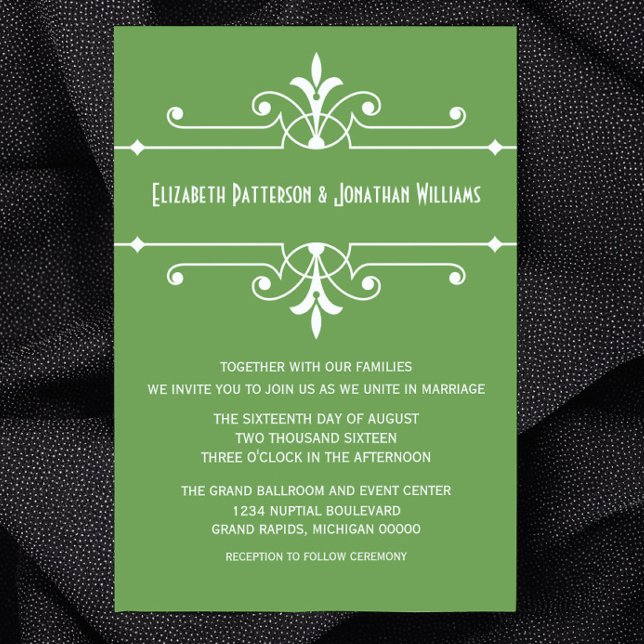 Invitación a la boda ornamental verde (Green Fancy Ornamental Wedding Invitation)