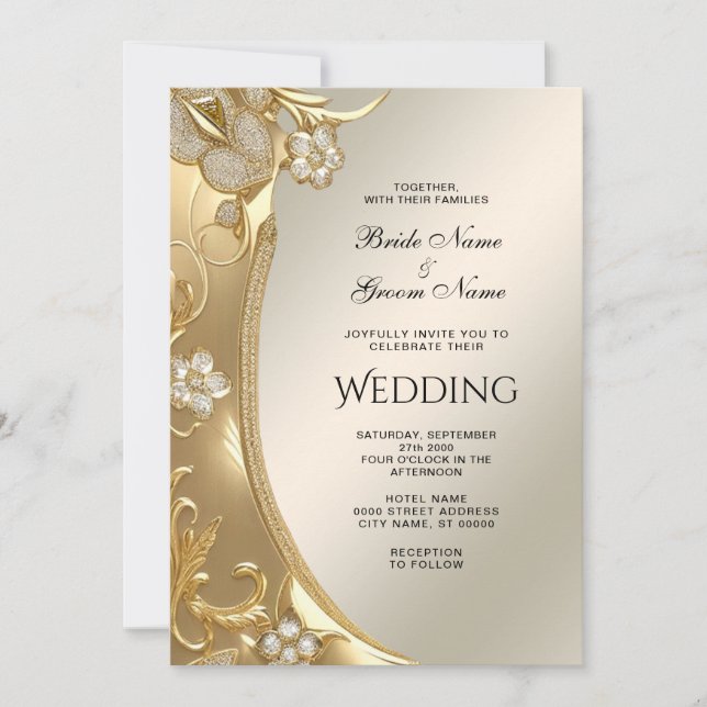 Invitación a la Boda Ornate de Oro (Anverso)