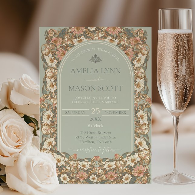 Invitación a la Boda Ornate Floral (Ornate Floral Art Nouveau Wedding Invitation)