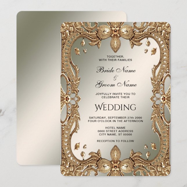 Invitación a la Boda Ornate Gold (Anverso / Reverso)