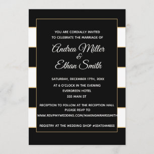 Invitación a la boda Oro blanco negro rayado