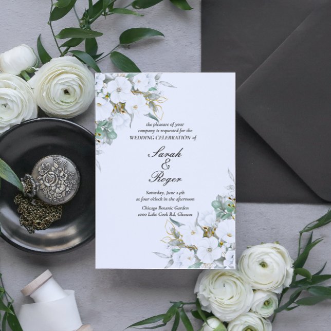 Invitación a la boda: Oro Floral Blanco (Subido por el creador)