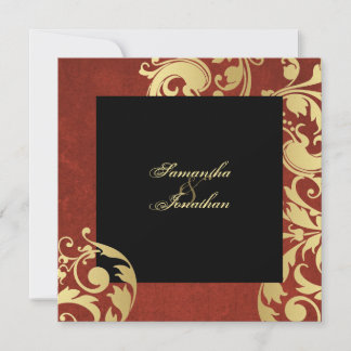 Invitación a la boda Oro Rojo Bonito Negro Floral