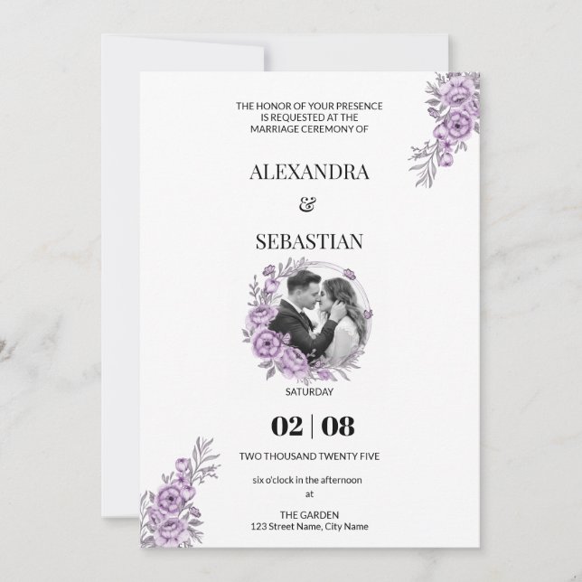 Invitación a la boda orquídea acuarela (Anverso)