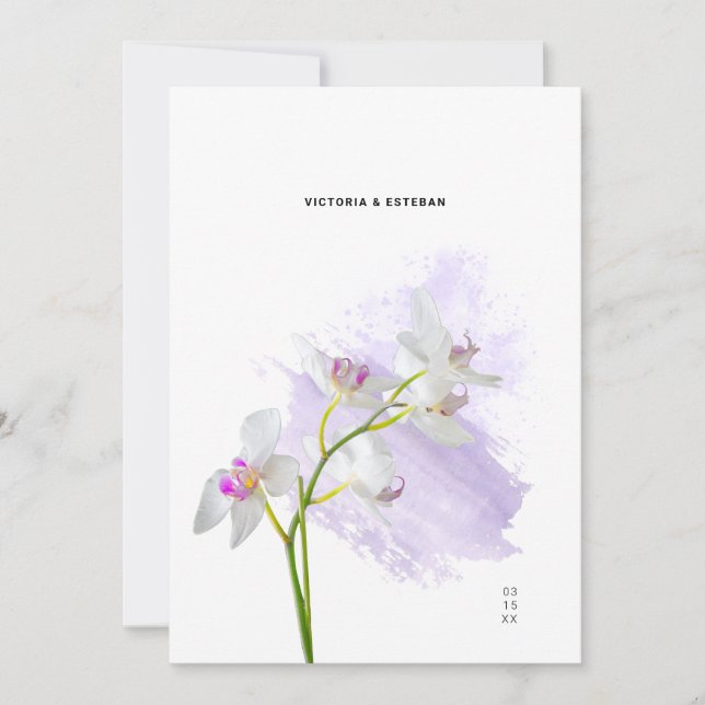 Invitación a la boda orquídea acuarela botánica (Anverso)