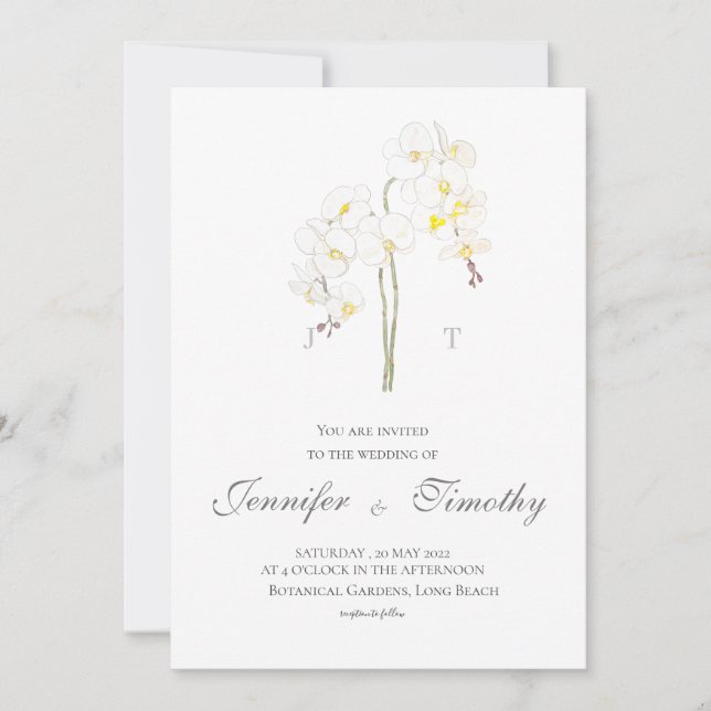 Invitación a la boda Orquídea blanca botánica (Anverso)