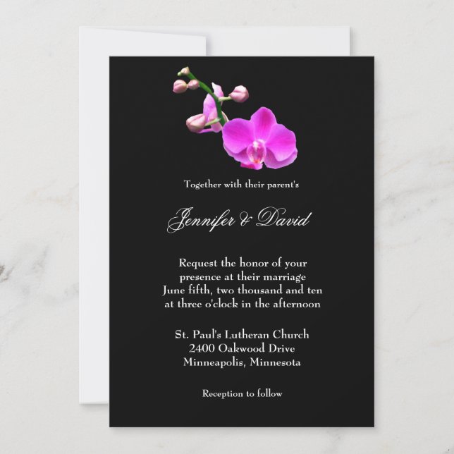 Invitación a la boda orquídea rosa brillante (Anverso)