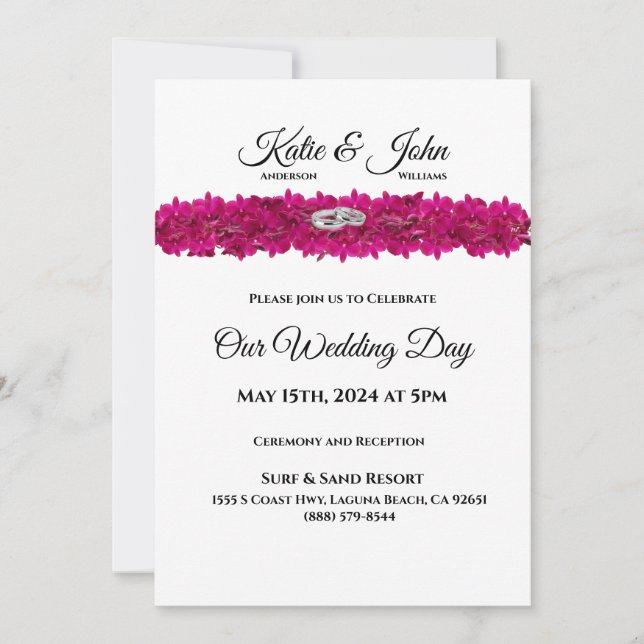 Invitación a la boda-orquídeas de Fuchsia en blanc (Anverso)