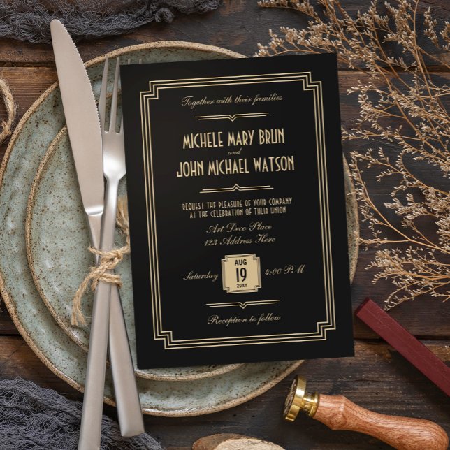 Invitación a la boda oscura del Art Deco Retro (Subido por el creador)