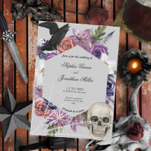 Invitación a la boda oscura morada y morada en Moo