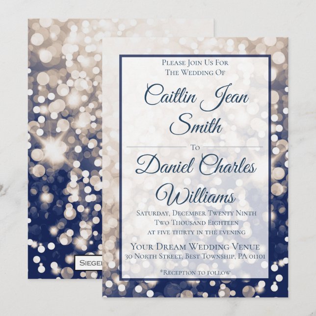 Invitación a la boda otoñal - Champagne y Navy (Anverso / Reverso)