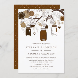 Invitación a la boda otoñal de Brown Mason Jars
