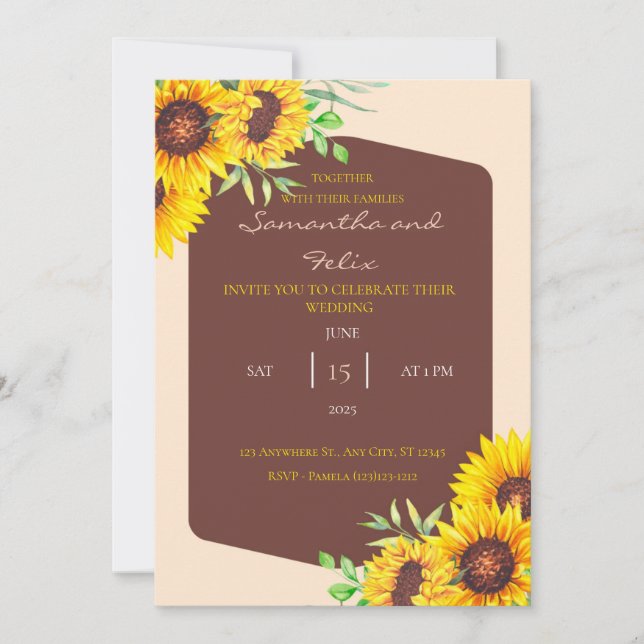Invitación a la boda otoñal de los girasoles salva (Anverso)