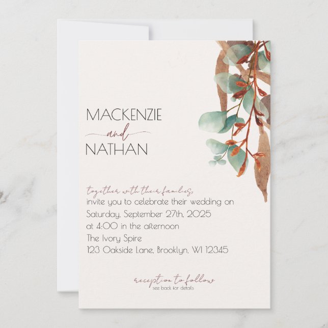 Invitación a la boda otoñal del follaje otoñal (Anverso)