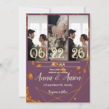 Invitación a la boda otoño con fotos | Pluma, cobr