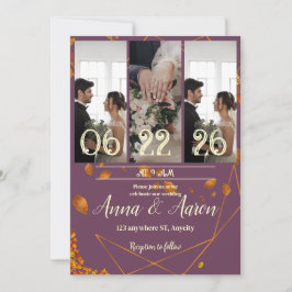 Invitación a la boda otoño con fotos | Pluma, cobr
