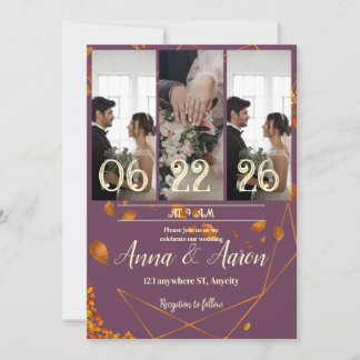 Invitación a la boda otoño con fotos | Pluma, cobr