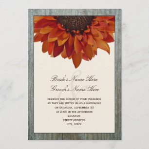 Invitación a la boda otoño - Girasol y madera de p
