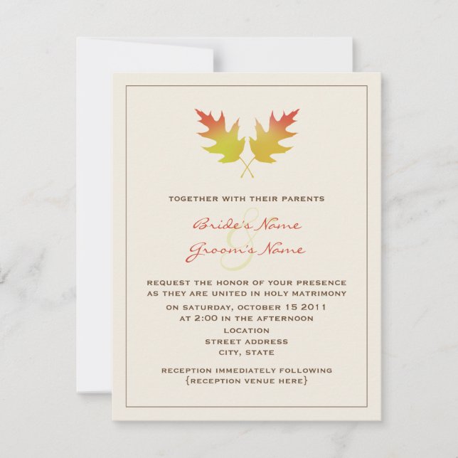 Invitación a la boda otoño - Salgas de roble (Anverso)