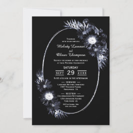 Invitación a la boda ovalada floral negra