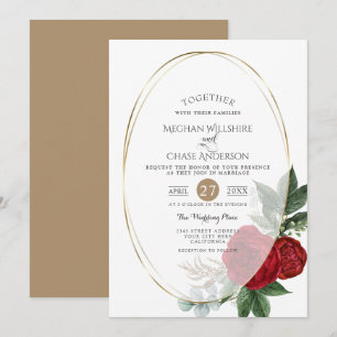 Invitación a la boda   Óvalo floral Scarlet Peony