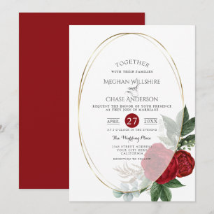 Invitación a la boda   Óvalo floral Scarlet Peony