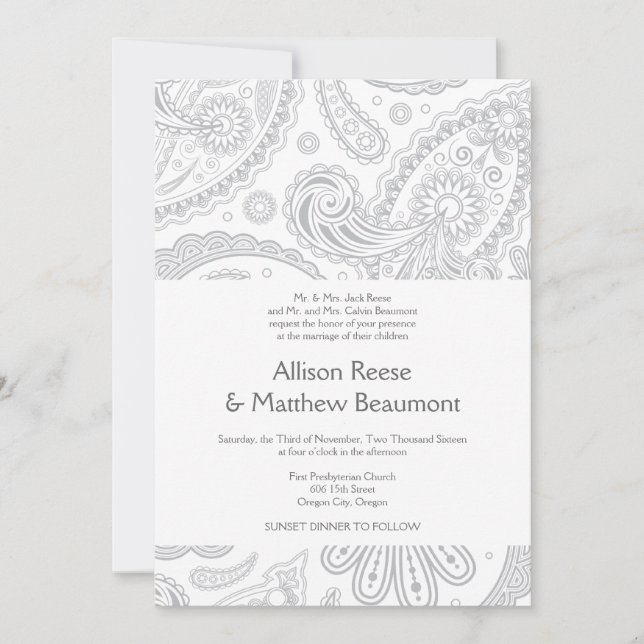 Invitación a la boda paisley india (Anverso)
